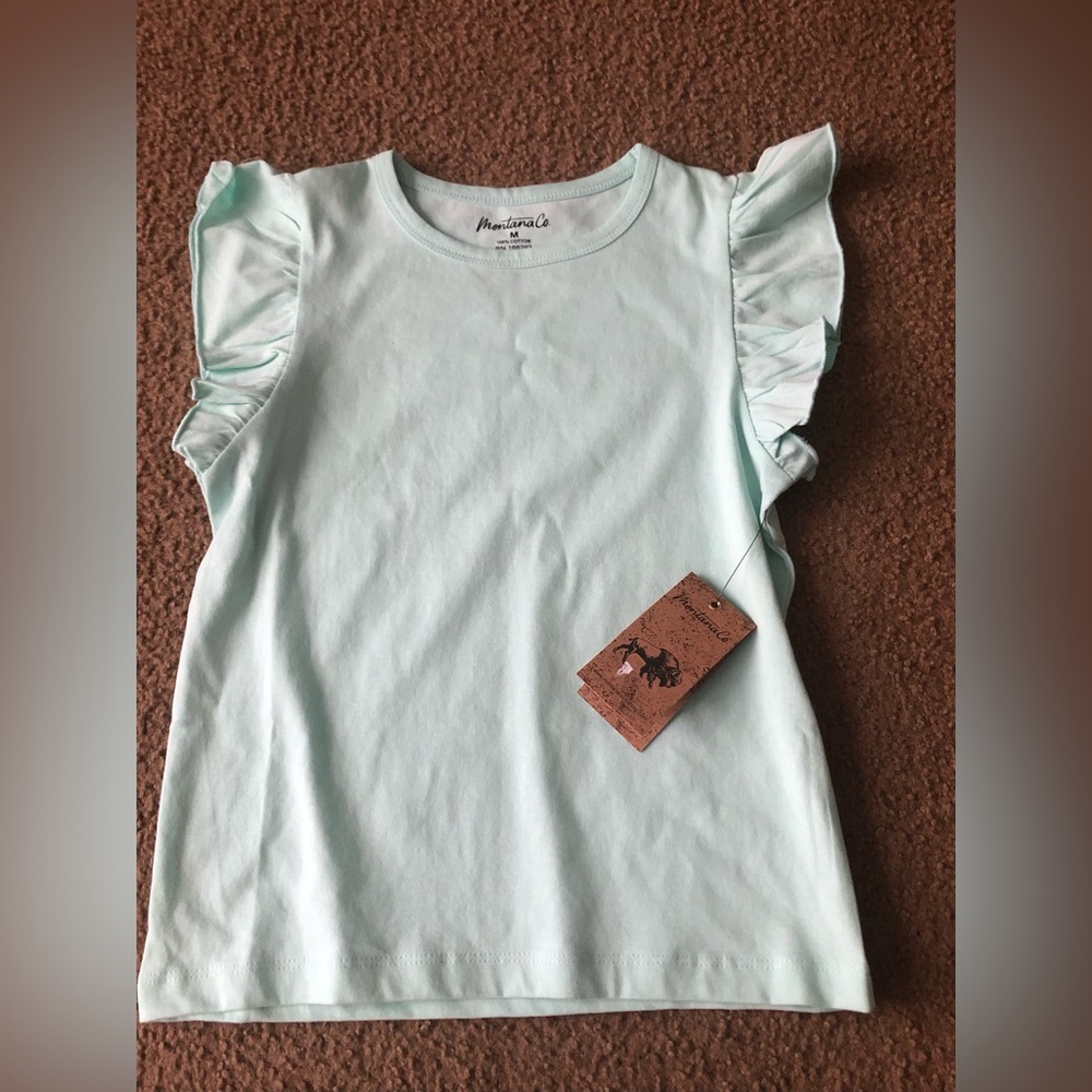 Montana Co girls western t shirt youth medium, ruffle short sleeve rodeo cowgirl